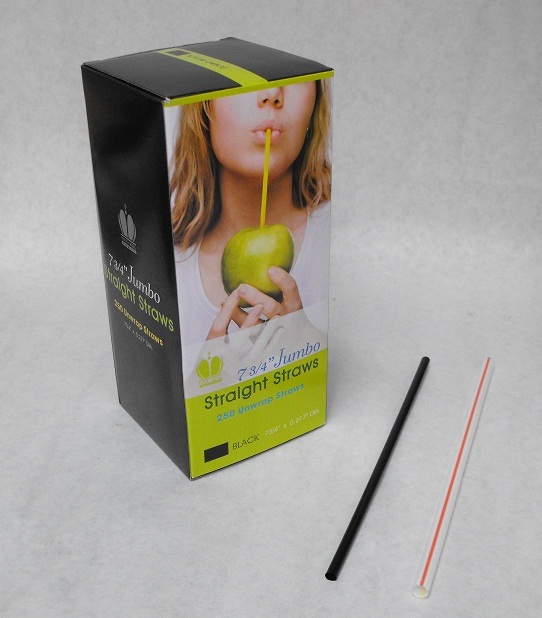 250 piece 7.75" BLACK Plastic Jumbo Size DRINKING STRAWS Milk Juice Tea Soda