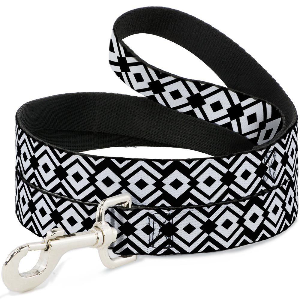 Dog Leash Aztec Pattern2 White/Black NARROW 0.5"