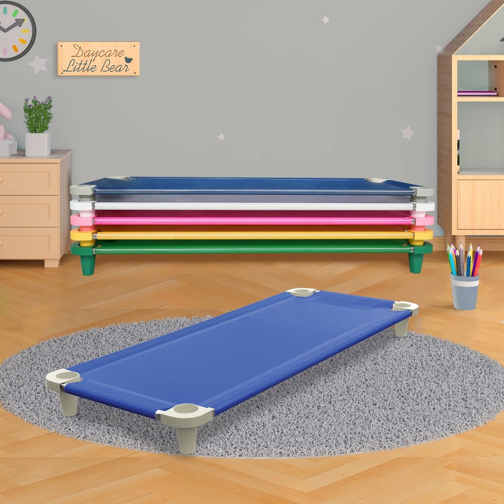 Acrimet Kids Nap Cot 52in Portable Stackable Mesh Blue Gray