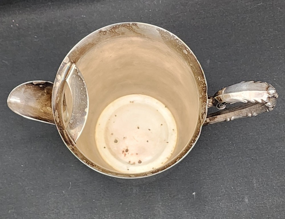 VINTAGE SILVER ON COPPER ICE WATER CATCHER PITCHER ORNATE SILVERPLATED ANTIQUE