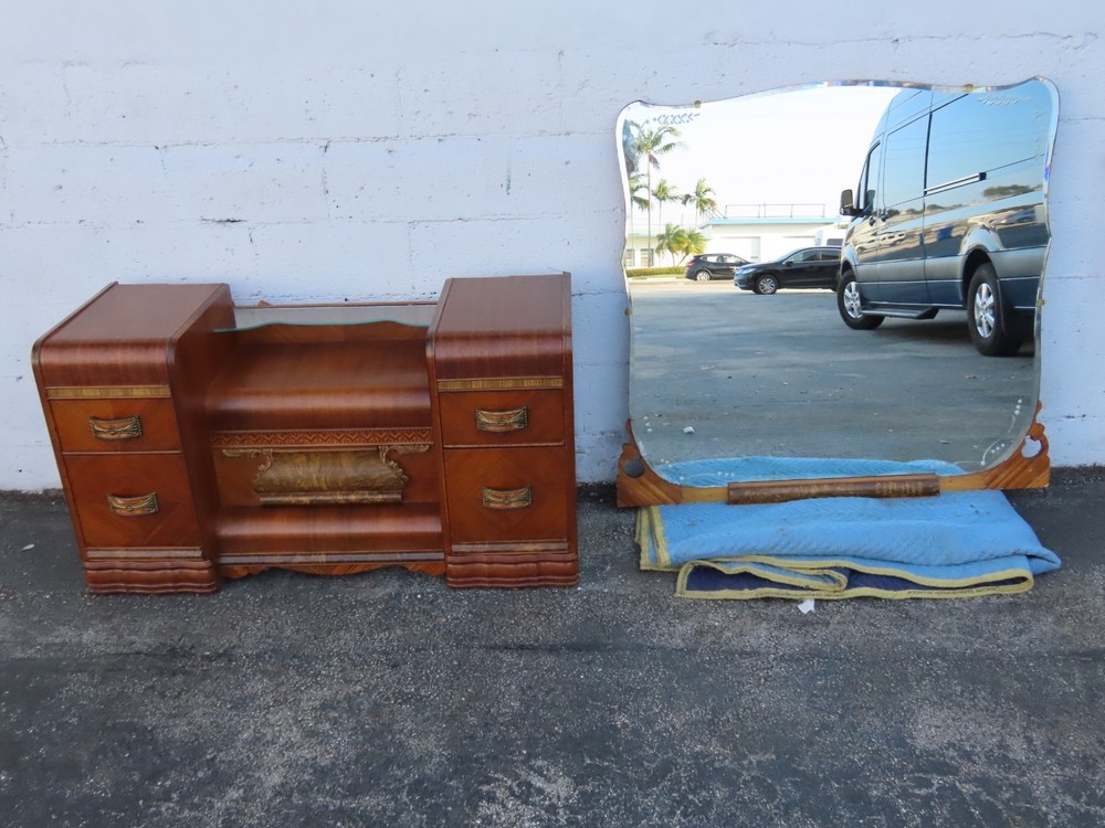 1920s Art Deco Waterfall Inlay Vanity Makeup Table 6300