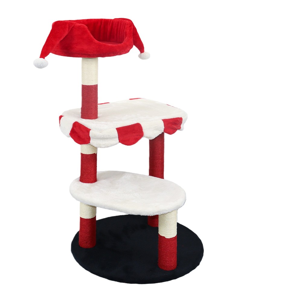Cat Tree with Cozy Perch & Scratching Posts - Red & White Design Multi NEW