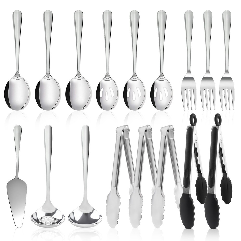 17PCS Serving Utensils Set Flatware, Stainless Steel Serveware Large Serving ...