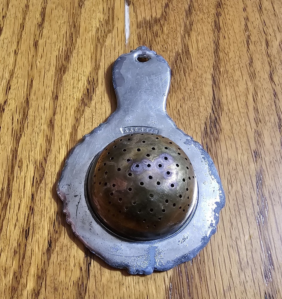 Antique German Silver Brass Tea Strainer 4”