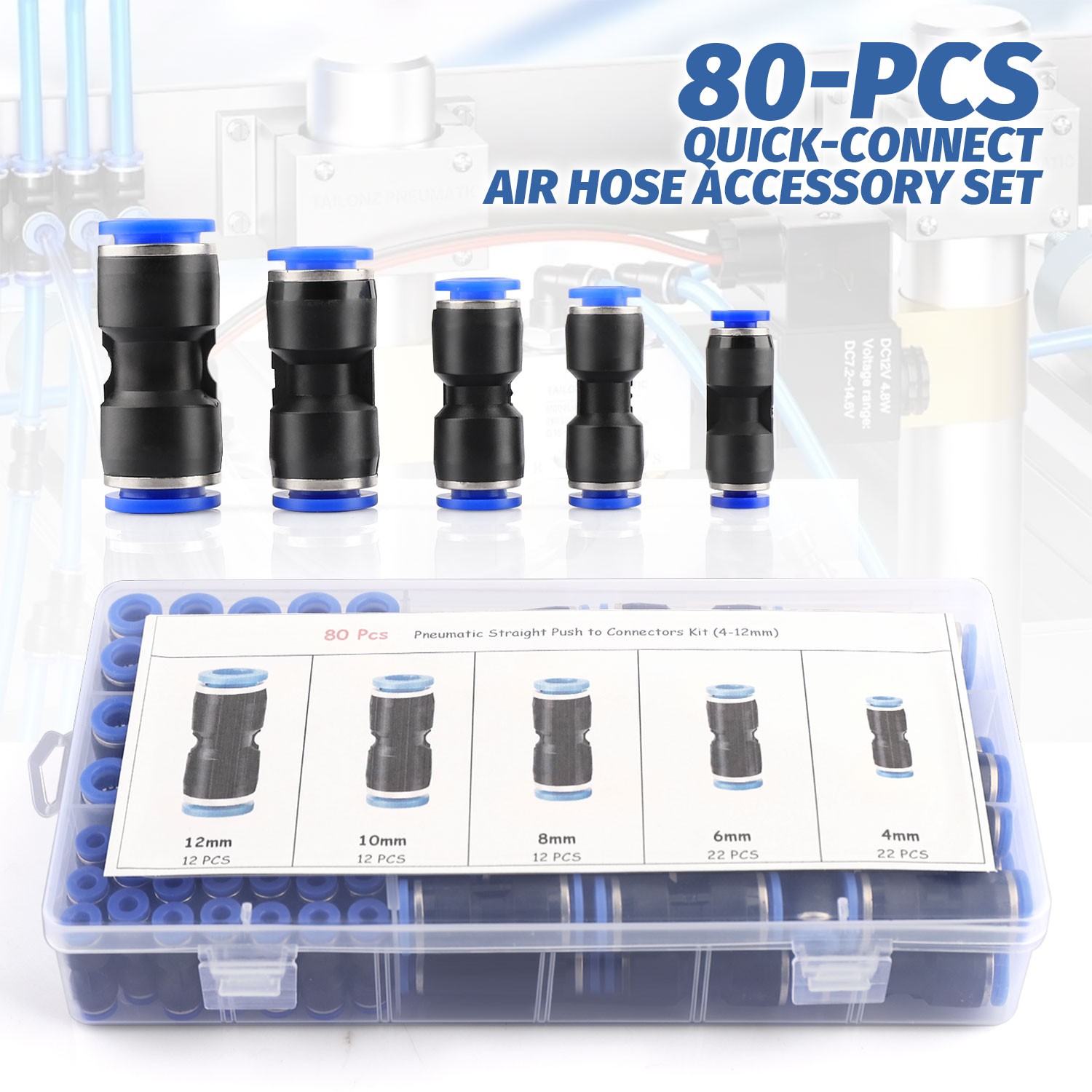 80Pcs Quick Connect Air Hose Fittings, 5 Sizes Air Line Push to Connect Fit...