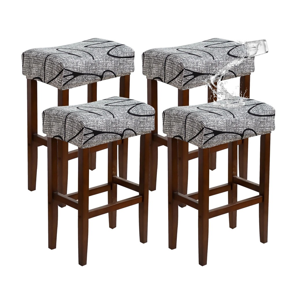 Waterproof Bar Stool Covers Rectangle Set of 4 Stretchable Patterned Seat Cov...