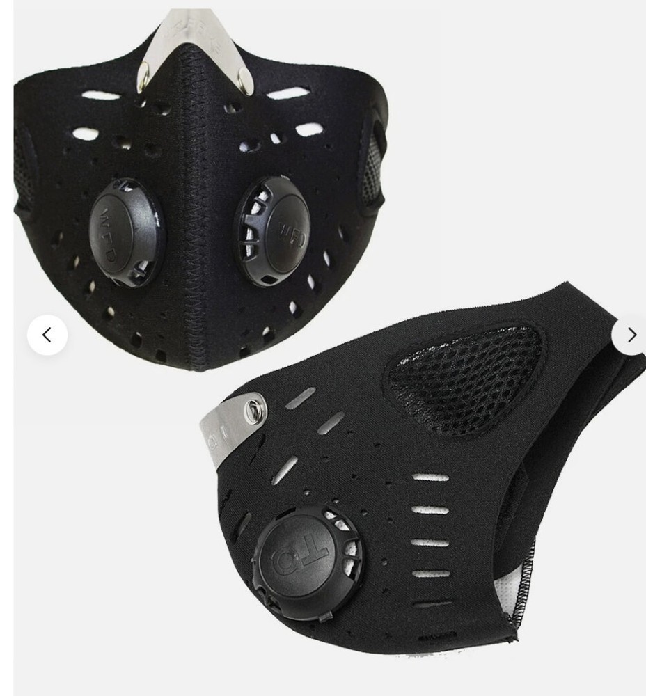 REUSABLE FACE MASK WITH BREATHING VALVE AND 5-LAYER REPLACEMENT FILTER
