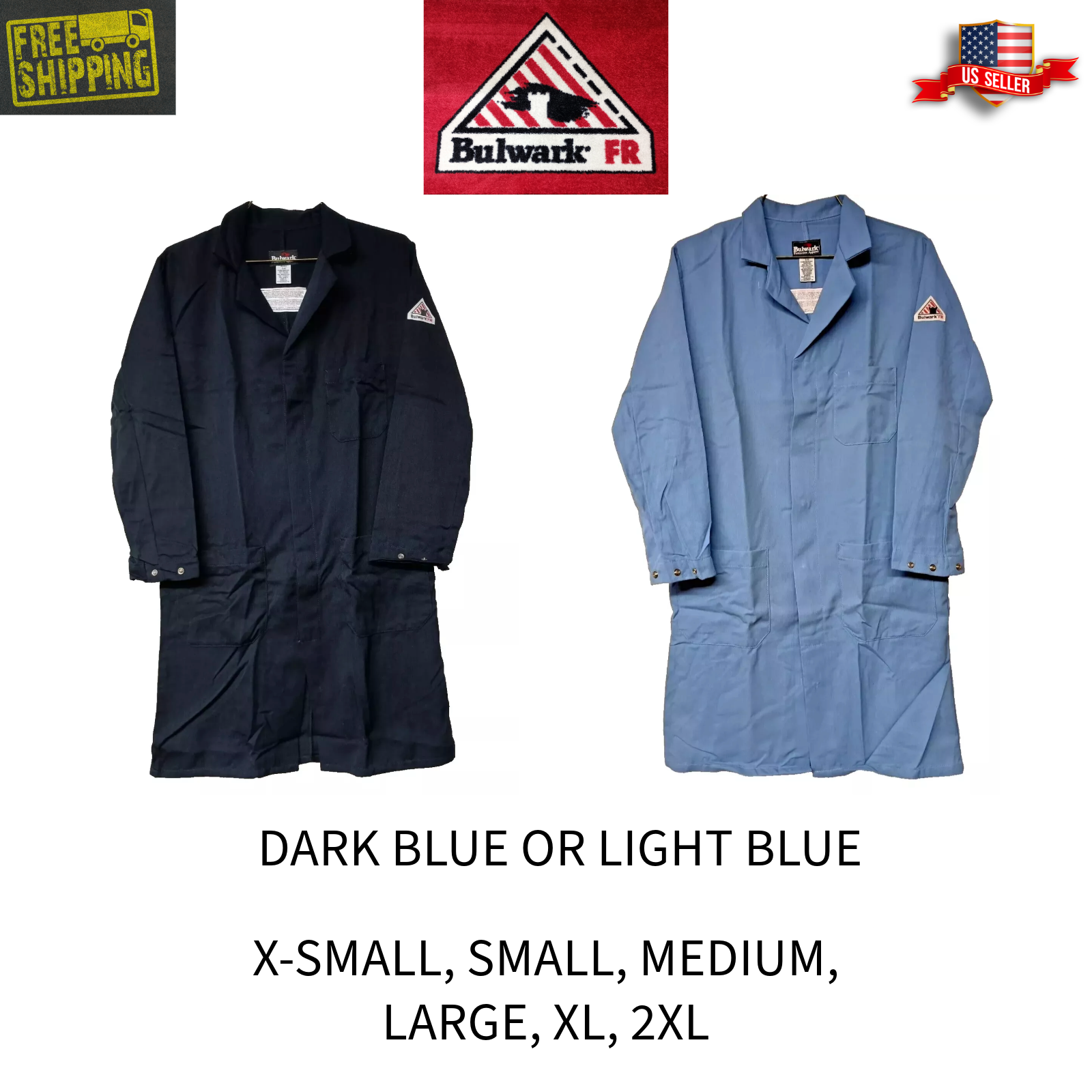 Bulwark FR Concealed Snap-Front Lab Coat Flame Resistant Blue NEW