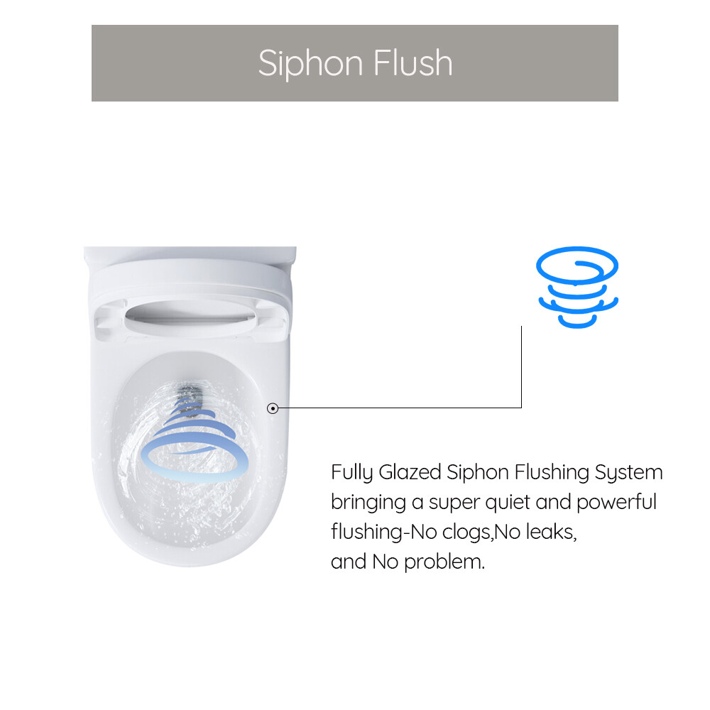 HOROW Modern Small Toilet One Piece Toilet White Dual Flush w/ Soft Close Seat