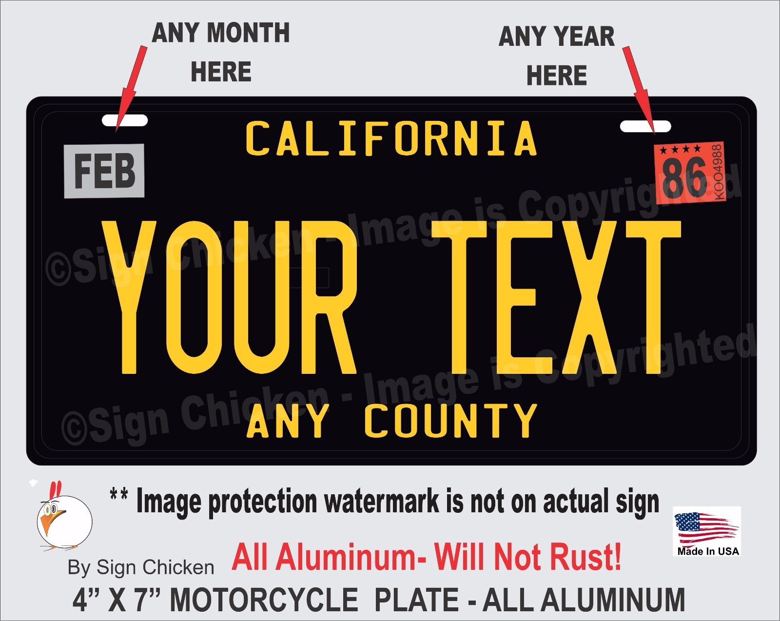 California Black YOUR TEXT Personalized Custom Aluminum License Plate MOTORCYCLE