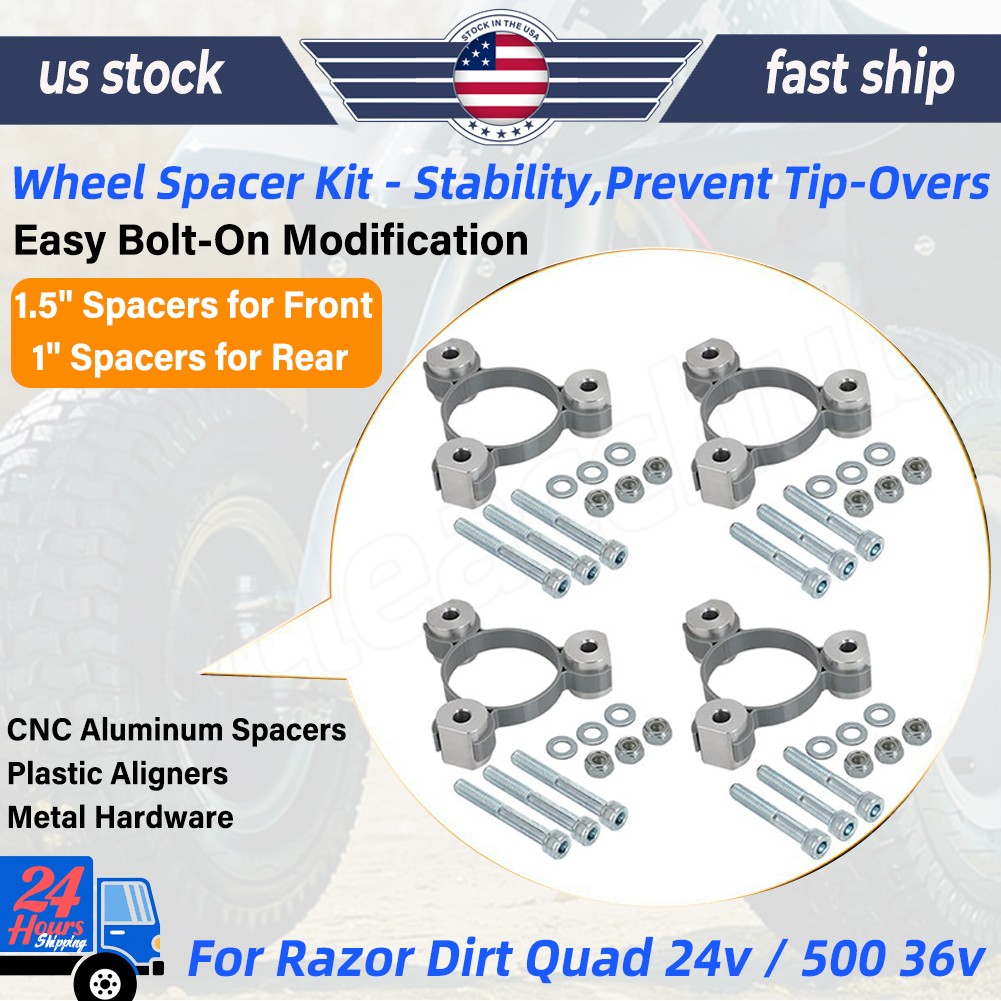 For Razor Dirt Quad Wheel Spacer Kit, 3" Wider Front, 2" Wider Rear, 24v or 36v