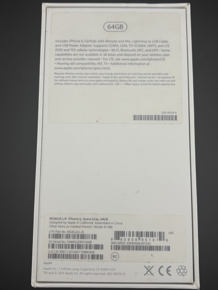 iPhone 6 Space Gray 64GB * BOX ONLY