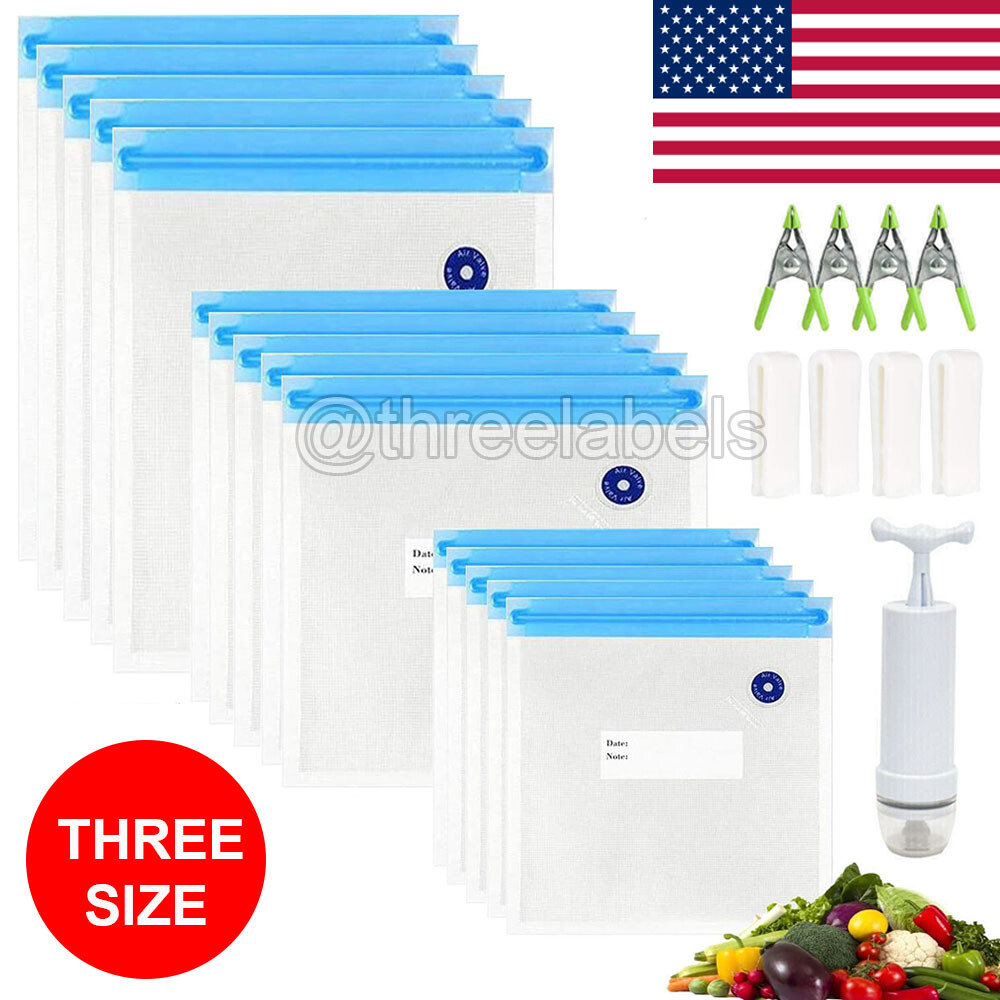 24pcs Sous Vide Bags Vacuum Sealer Pump Reusable Vacuum Food Storage Bags Kit US