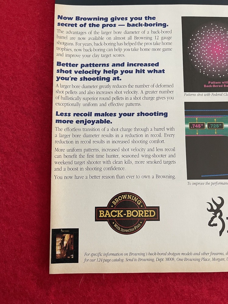 Browning Back Bored Barrel 1993 Print Ad Less Recoil