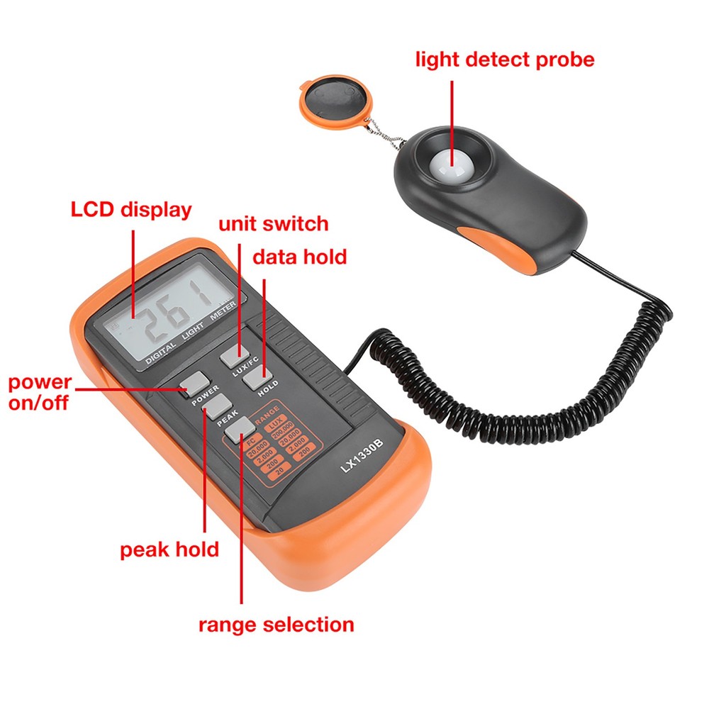 LX1330B Digital Luxmeter LCD Display Light Meter 0-200 000 Testing TBEX