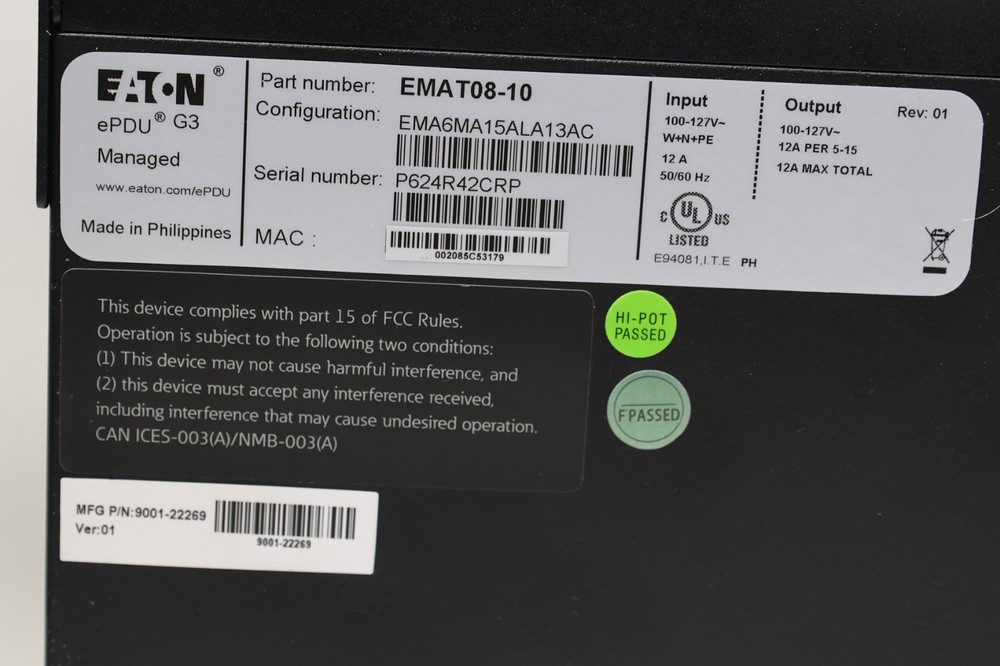 Eaton EMAT08-10 PDU Managed Rack - Black