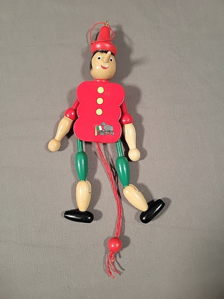 Vintage Wooden Pull String Jumping Jack Pinocchio