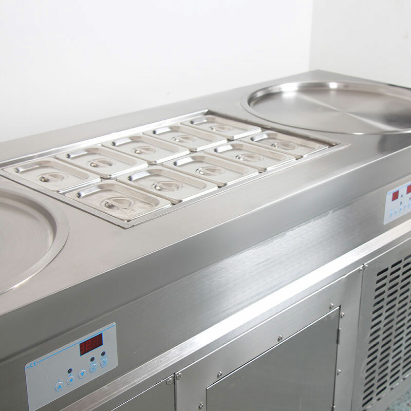 Kolice Commercial Rolled Ice Cream Machine-ETL,22" Double Pans,10 Coolated Tanks