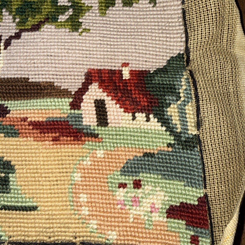 Needlepoint Complete. House With Trees.
