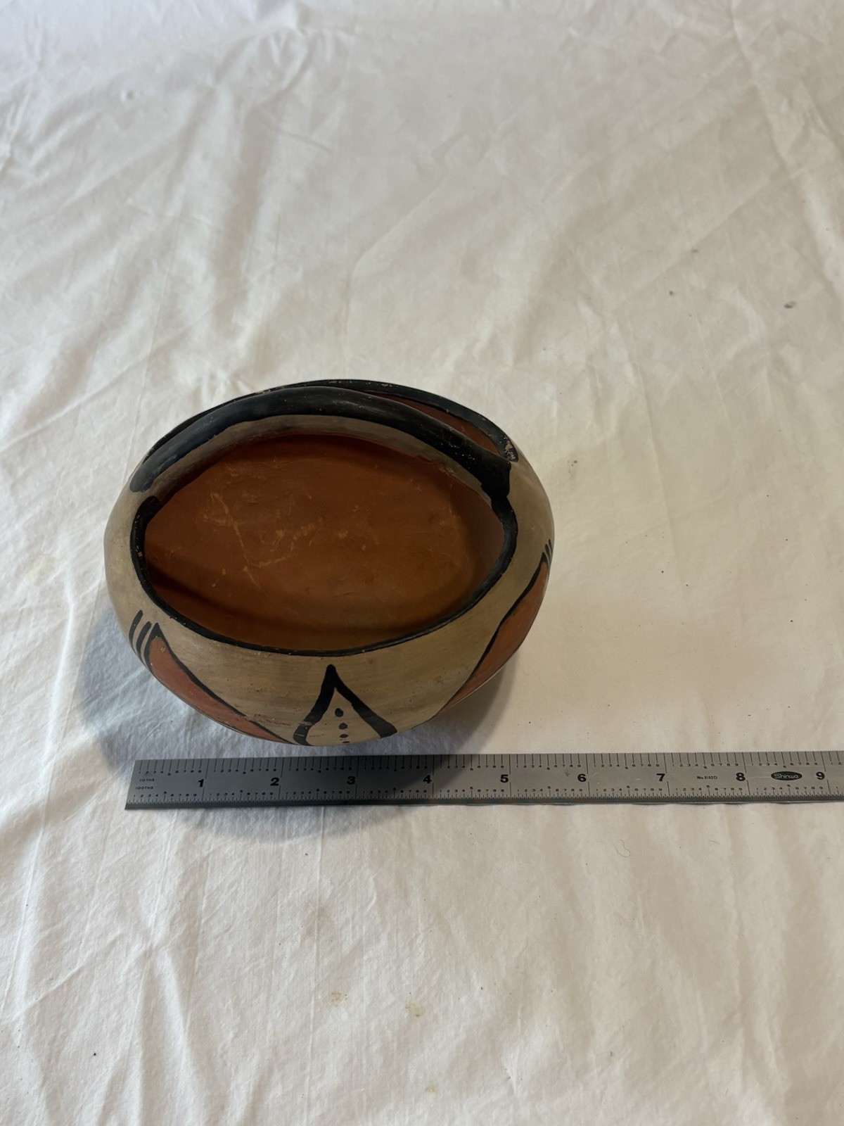 VINTAGE 1928 Santo Domingo Pueblo Pottery Handled Polychrome Basket Kewa 6"