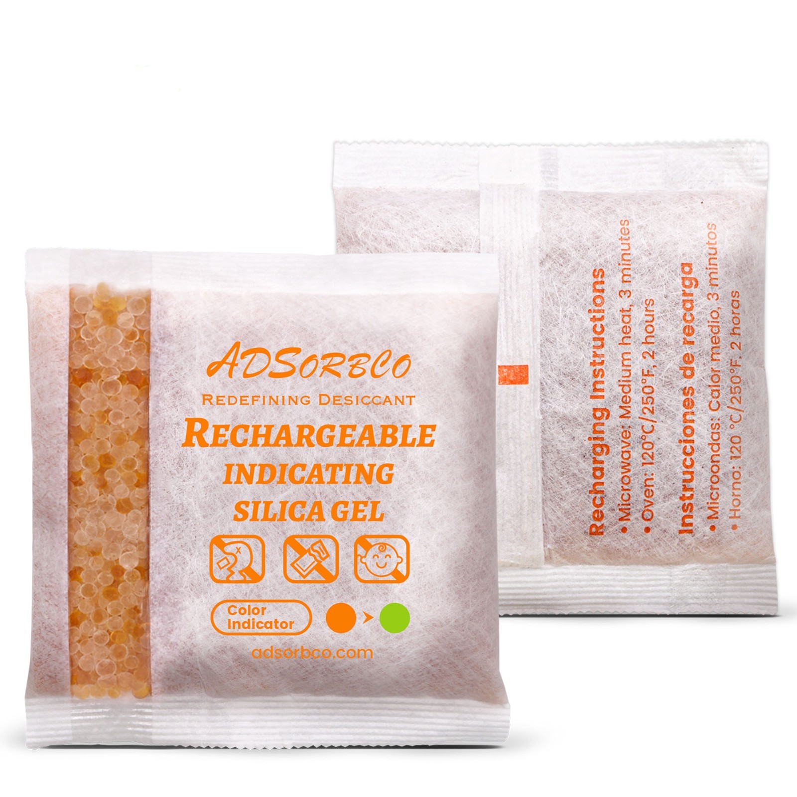 (200 Gram 3 Packages) Adsorbco Rechargeable  Silica Gel Packets