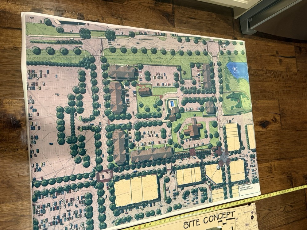 Large Architectural Site Plan Rendering Mixed-Use Development Concept 30x40