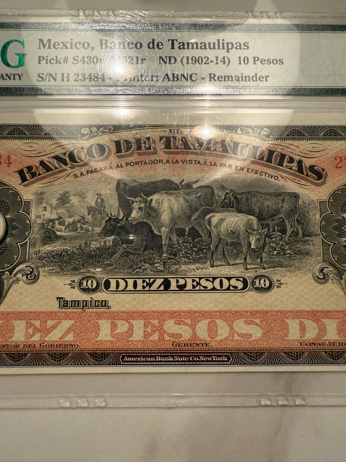 Mexico Banco de Tamaulipas 10 Pesos ND 1902–1914 PMG 64 UNC ABNC Remainder RARE!