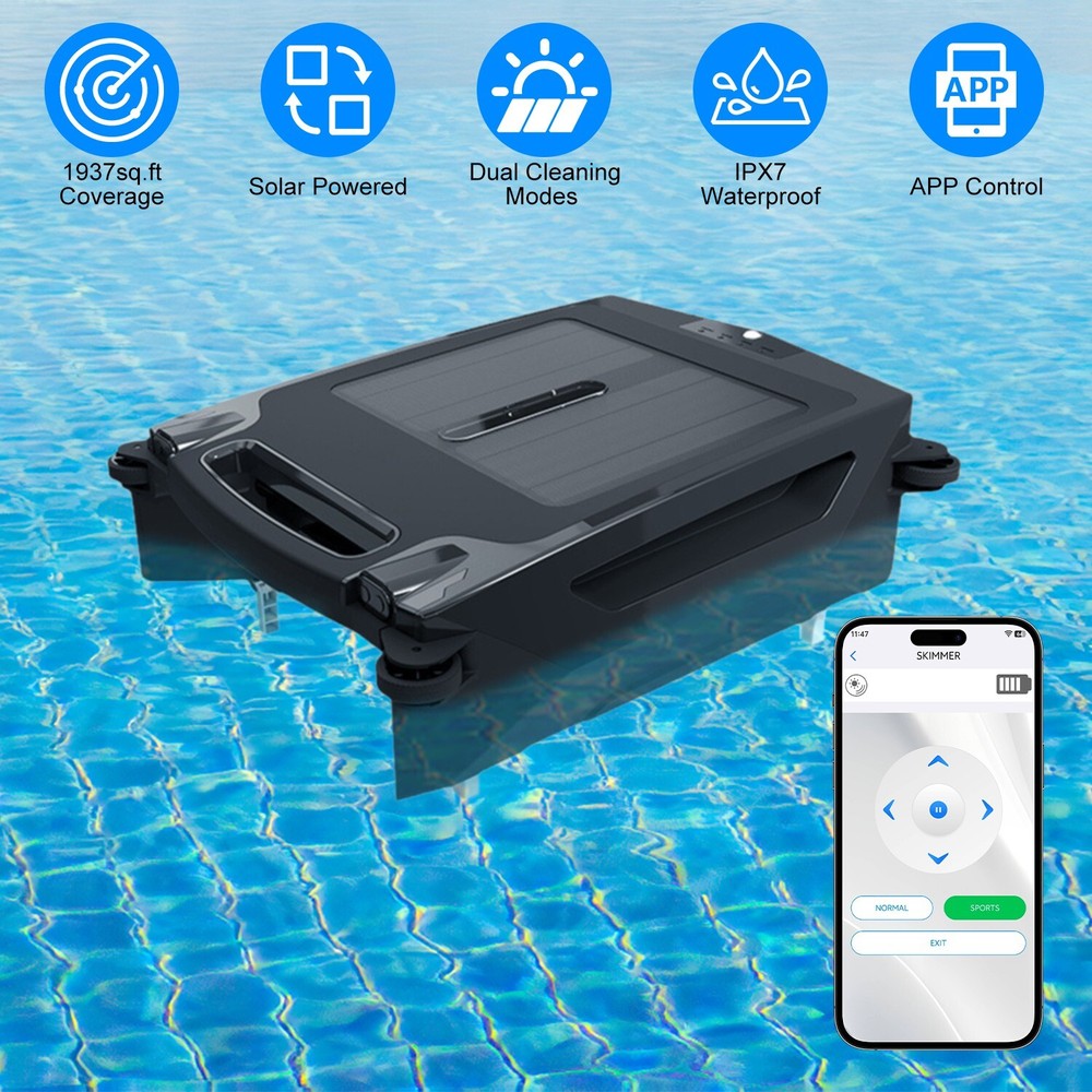 Robotic Pool Skimmer w/ Dual Charging Methods and Thorough Cleaning APP Control