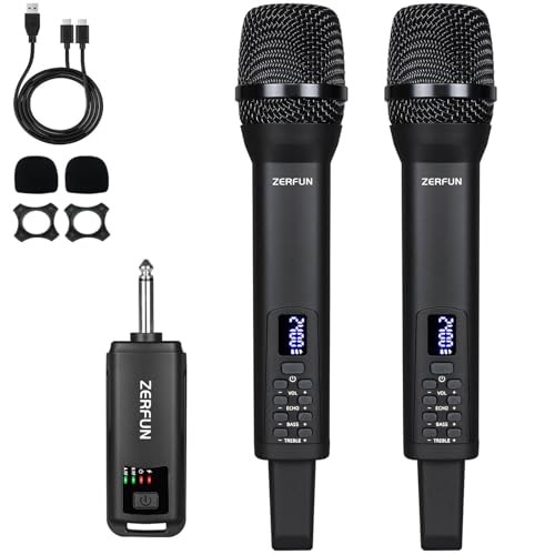 Dual Rechargeable Wireless Microphones, Pro Handheld Cordless 2 Mics, Black