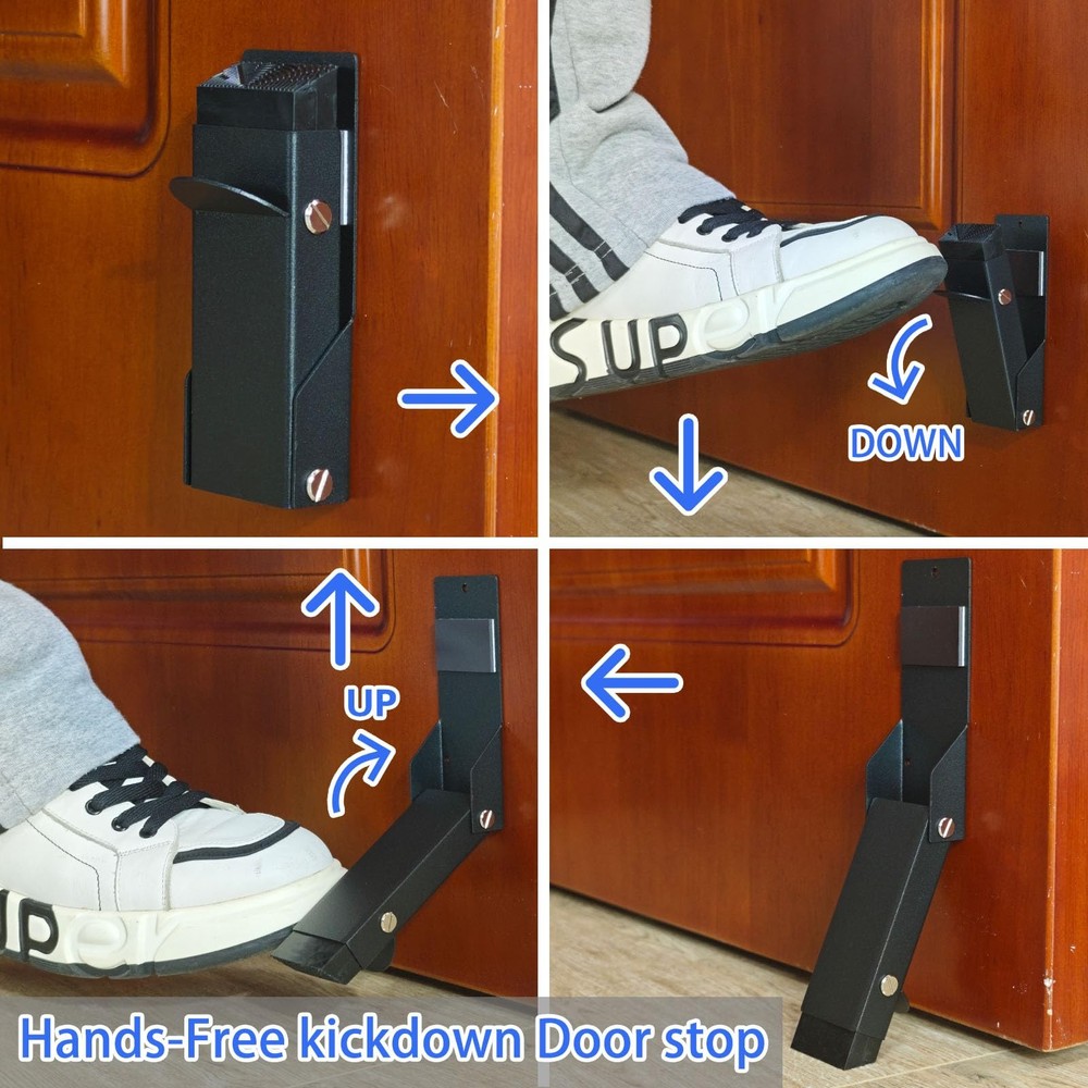 Door Stoppers Adhesive, Kick Down Stop Holder Keep Open, Black