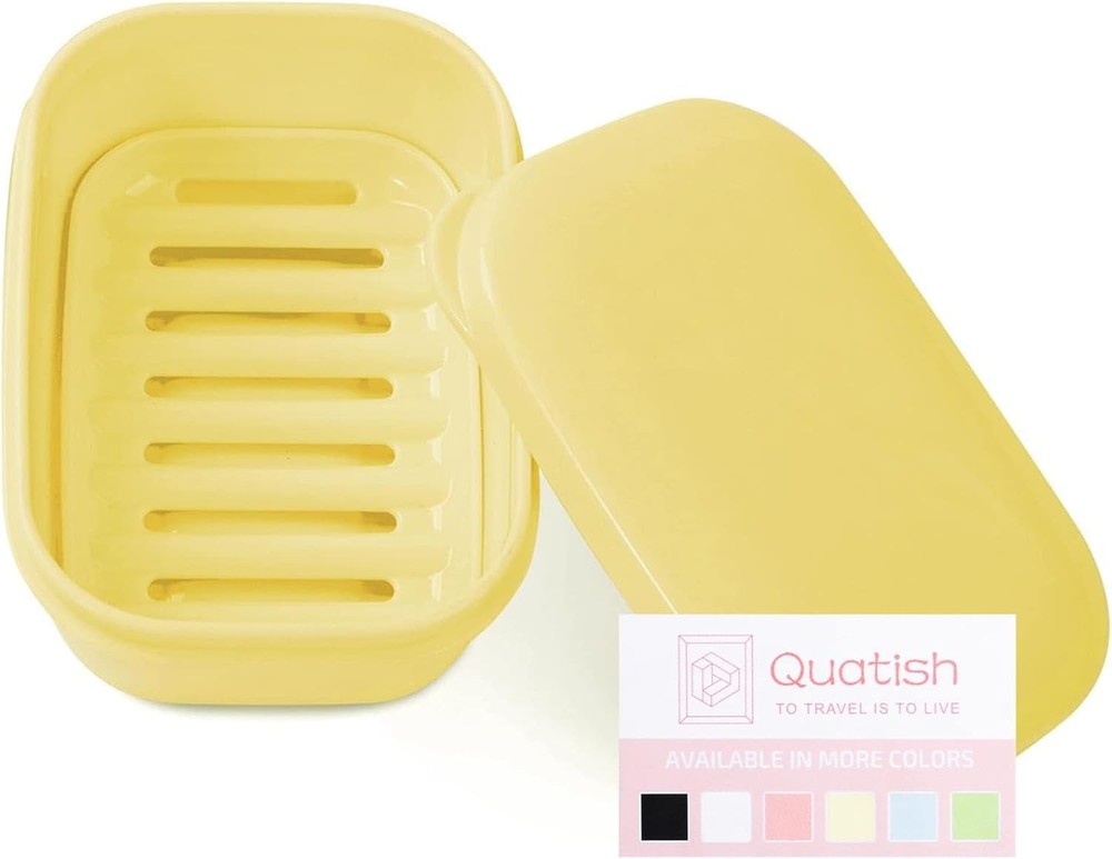 Leakproof Soap Dish with Lid & Draining Layer, Shatterproof Travel