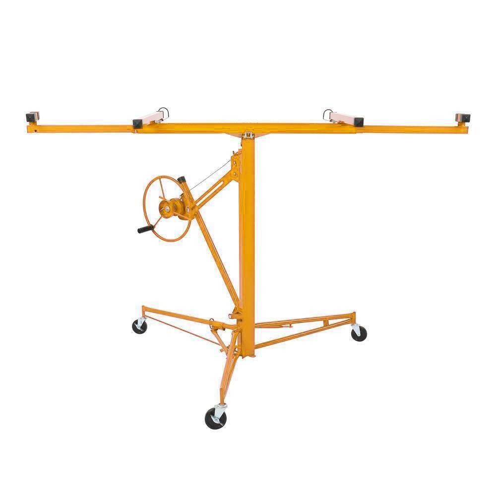 11FT Drywall Lift Plasterboard Panel Rolling Lifter with Lockable Wheels Yellow