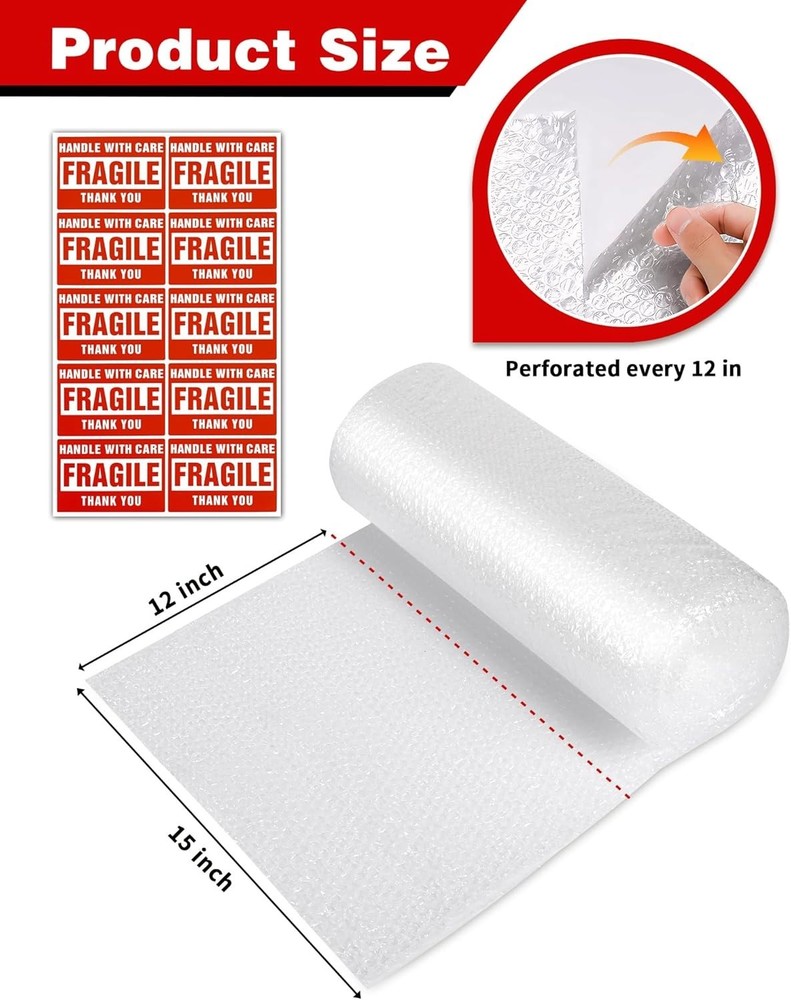 Versatile 3/16" x 15" Bubble Cushion Wrap Rolls - 72ft with Perforated Design