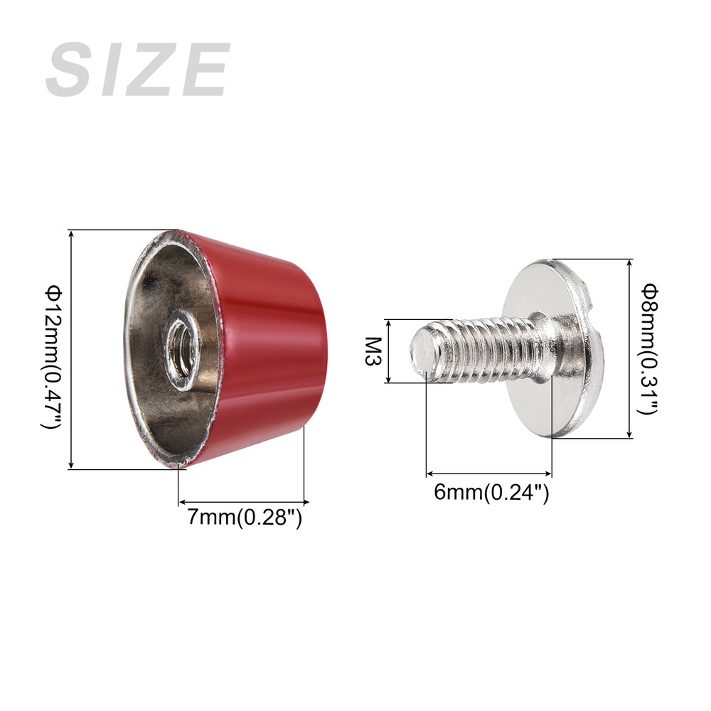 Screw Back Stud Spike (12x7mm) 10pcs, Flat Head Stud Rivets Red