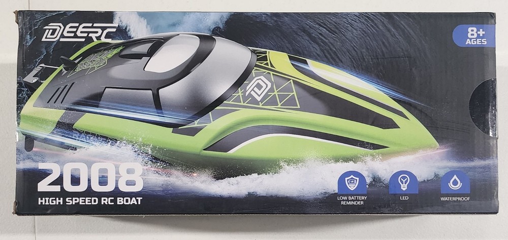 DEERC RC Boat with LED Light, 30+ Mins, Self Righting Remote Control Damaged Box