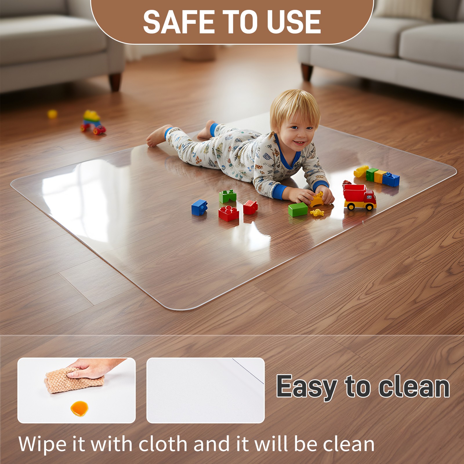 Desk Chair Floor Mat 30"x48", Durable 0.08" Thick PVC Mat with Rounded Corners