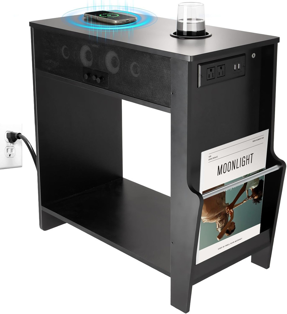 Bluetooth Speaker End Table, Smart End Table with 2 Subwoofer for Deep Bass, Sid