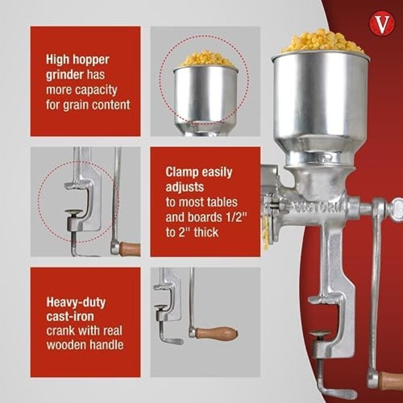 Manual Grain Grinder Cast Iron Construction Adjustable Coarseness Kitchen Tool