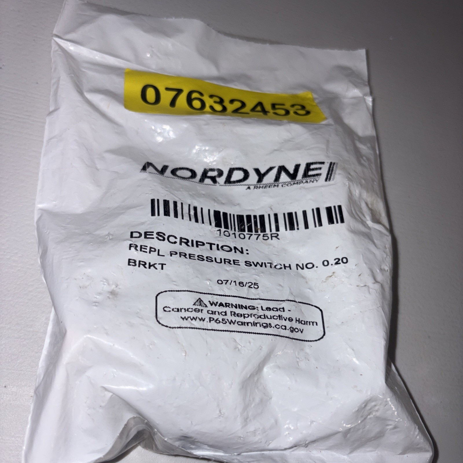 Nordyne Intertherm Gas Furnace Pressure Switch 1010775R