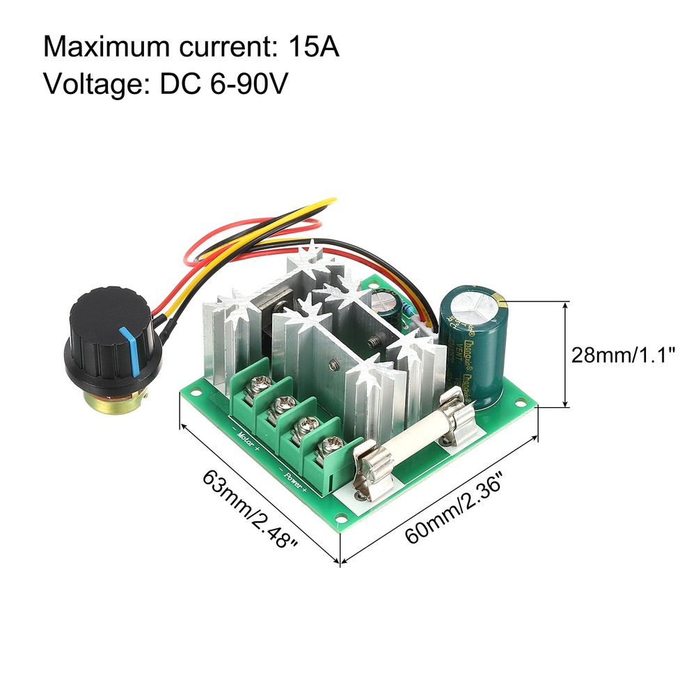 DC 6-90V 15A Motor Speed Controller Pulse Width Modulation Regulator with Fuse