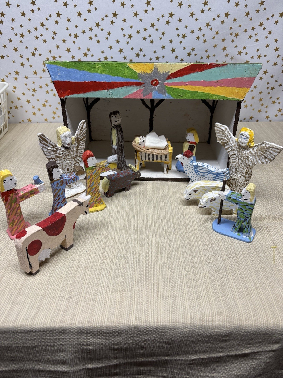 Folk Art William Holzman Tucson AZ Hand Painted Nativity Set Outsider Artist