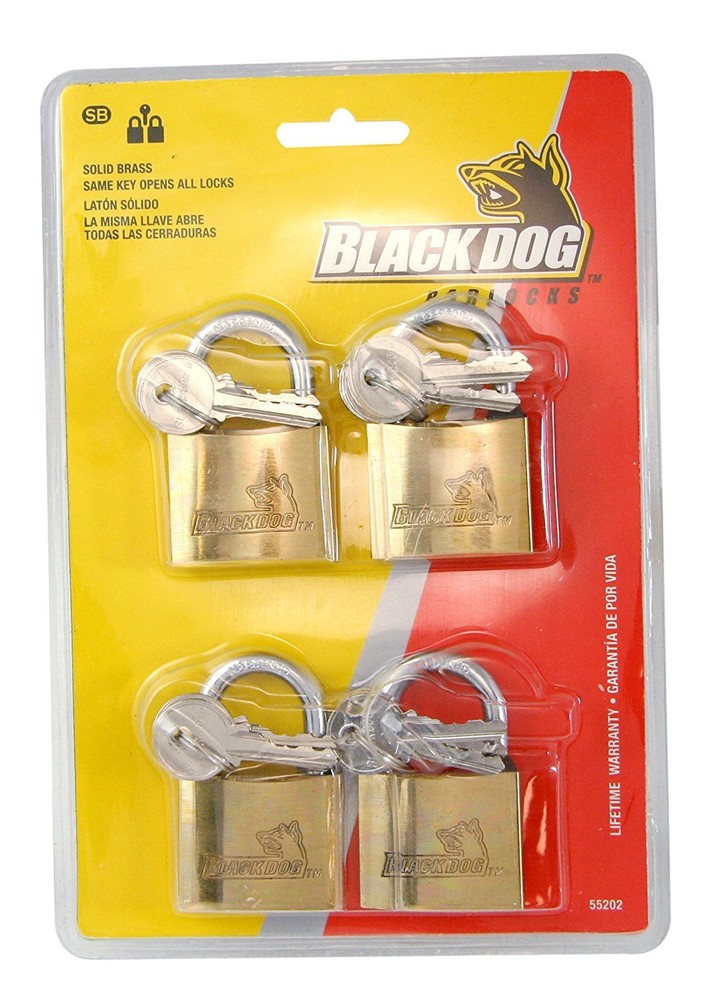 Black Dog 55202 Solid Brass Padlocks, Keyed Alike, 1-1/2 Inch, 4 Pack
