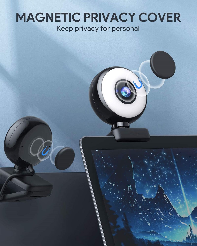 1080P Webcam with Ring Light, Autofocus Streaming Webcam, Web Camera