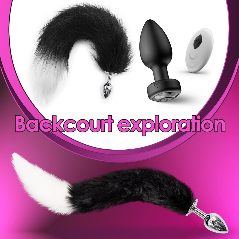 2PCS Anal Plug Vibrator Set – Remote Control Silicone Butt Plug & Fox Tail Met
