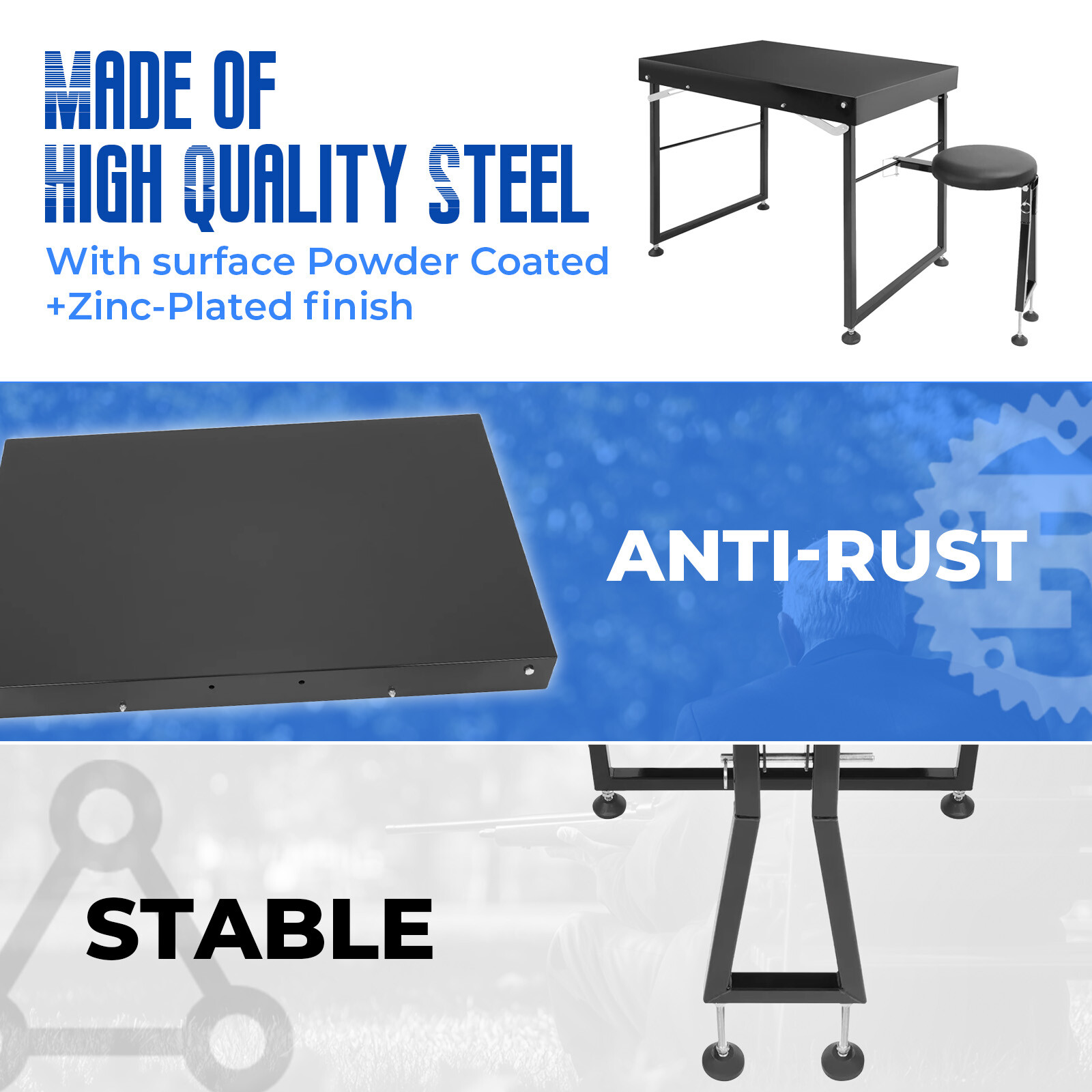 Outdoor Long Range Adjustable Shooting Table Portable Heavy Duty w/ Padded Seat
