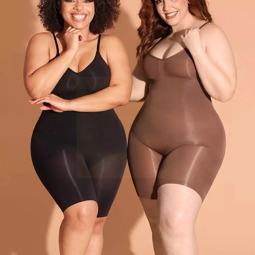 Seamless Compression Bodysuit Mid Thigh Open Crotch Tummy Control Body Shaper