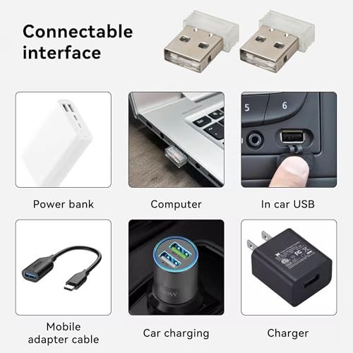 2 PCS USB LED Car Interior Atmosphere Lamp, Touch switching between 7 colors