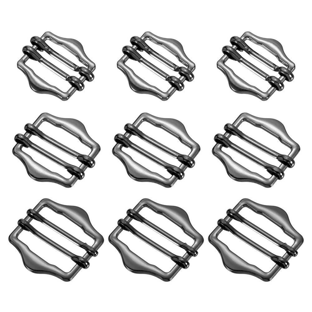 9Pcs Metal Slide Buckles, Webbing Strap Roller Pin Adjuster, Dim Gray (3 Sizes)