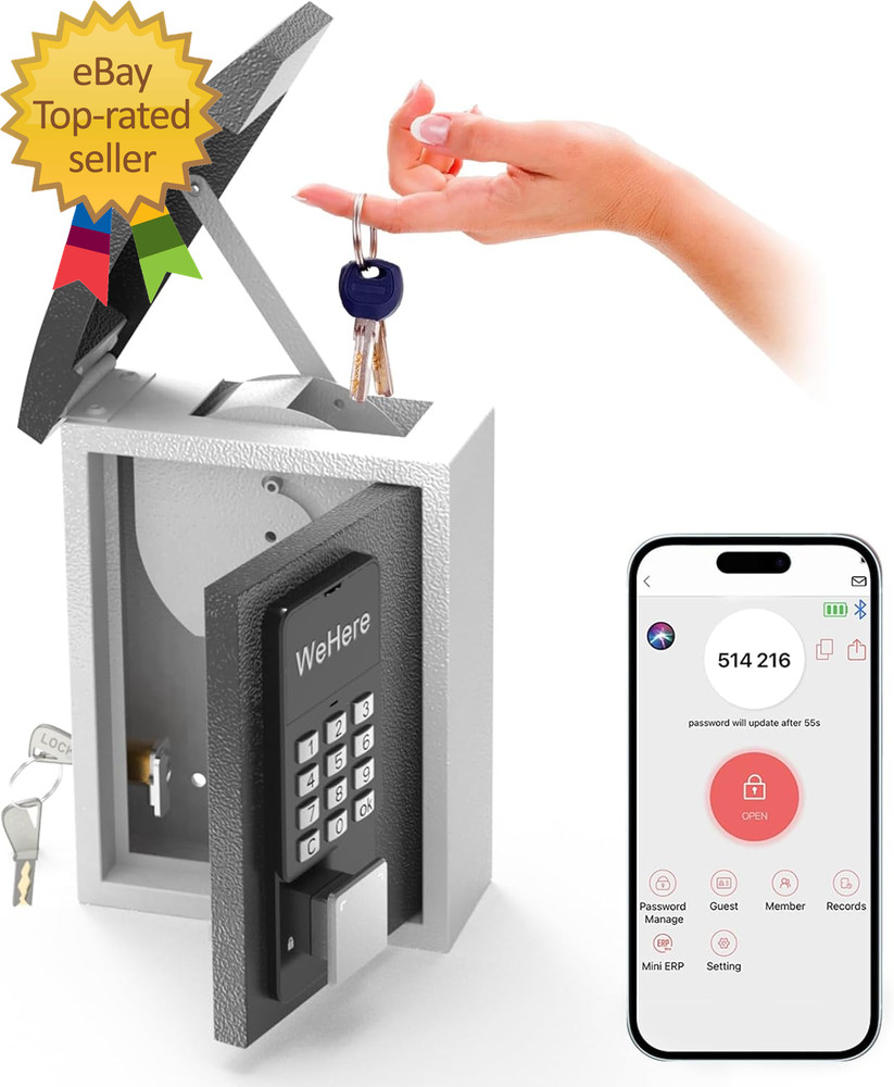 Key Lock Box Wall Mount with Key Drop Slot  Smart Digital Lockbox  OTP/APP Bluet