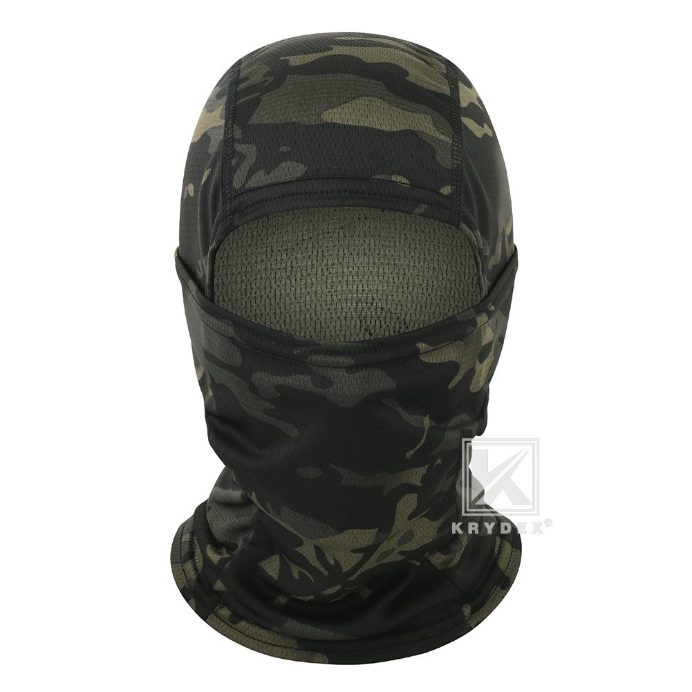 KRYDEX Tactical Face Mask Balaclava Full Head Neck Wrap Quick Dry Black MC Camo
